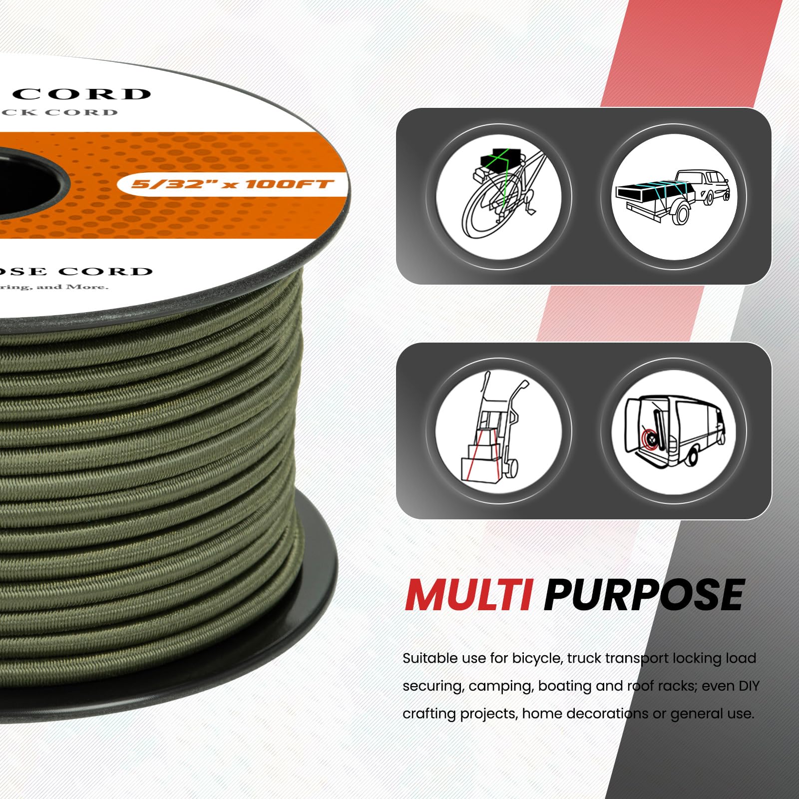 Abma Cord Bungee Cord 5/32in x 50ft Elastic Shock Cord Bungee Rope